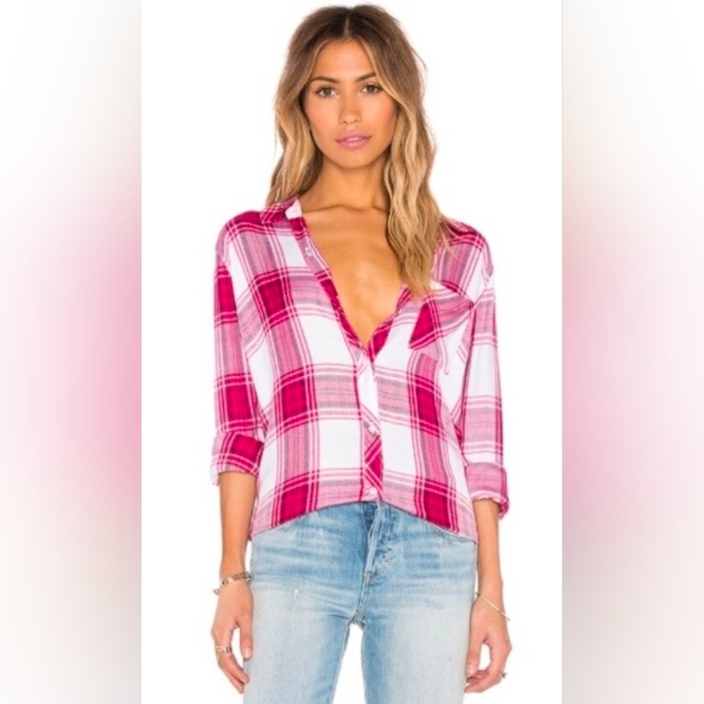 Rails | Hunter Raspberry and White Plaid Button Down Shirt Size Small